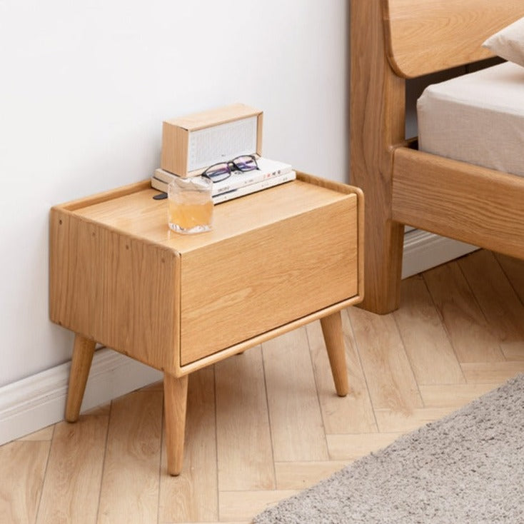 Solid Oak Wood Nightstand with Built-in USB Outlet - Perfect for Bedroom, Living Room, or Office Use
