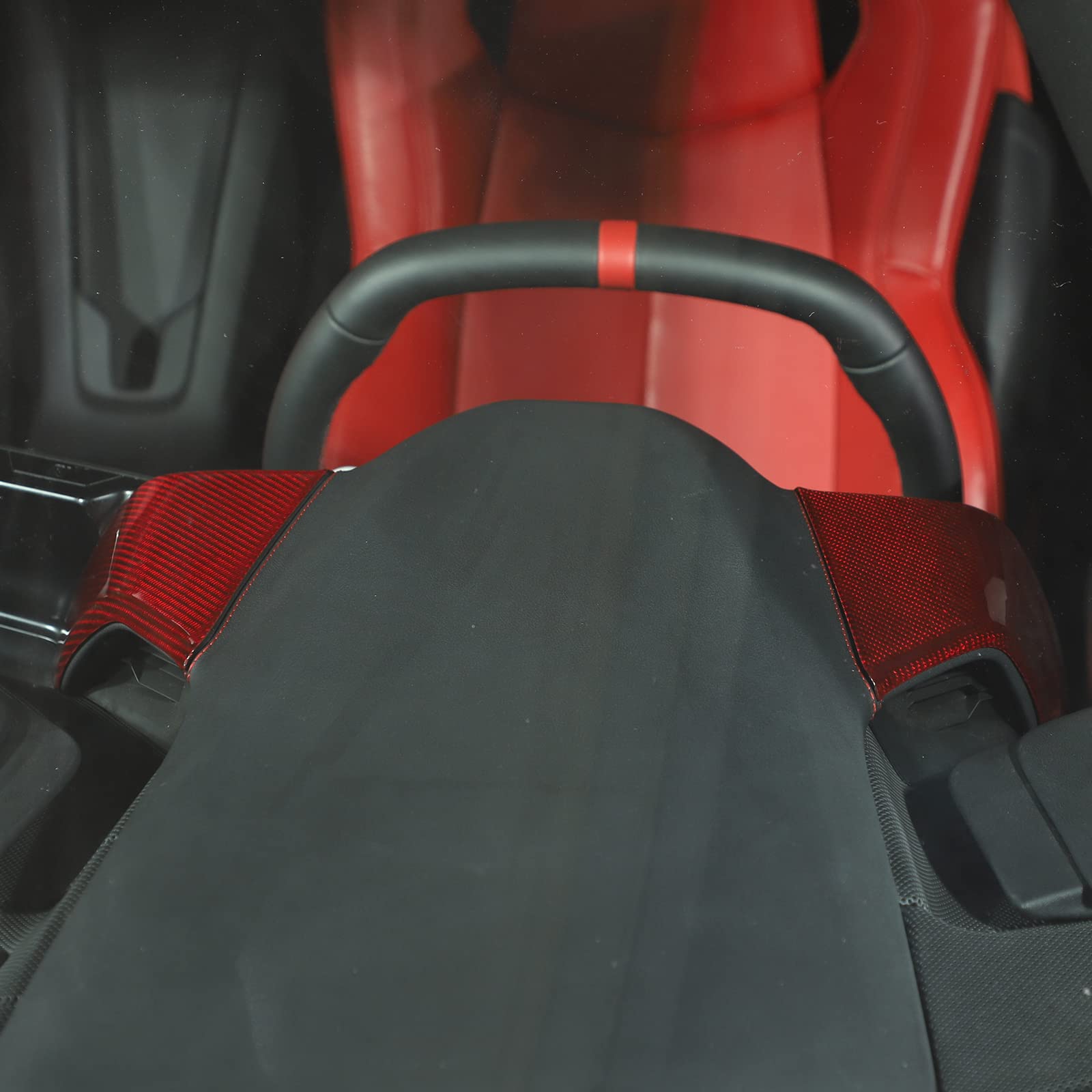 Premium Real Carbon Fiber Car Dashboard Cover for Chevrolet Corvette C8 2020-2023 - Side Instrument Hood & Center Console Trim Accessories (Red) - Enhances Interior Style & Protects Dash from Sun Damage