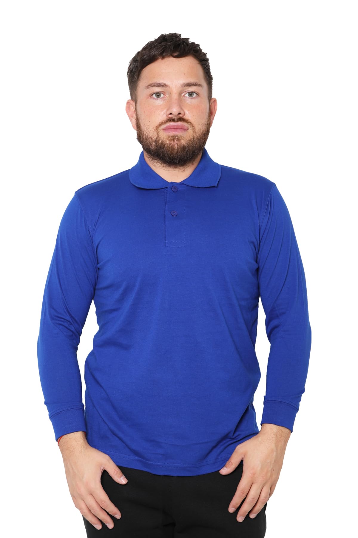 UrbanFit Men's Cotton Pique Regular Fit Long Sleeve Polo Shirt - Breathable Casual Button Down Shirt for Golf, Tennis & Business Wear - Office, Weekend Outings & Sports Activities (2335)