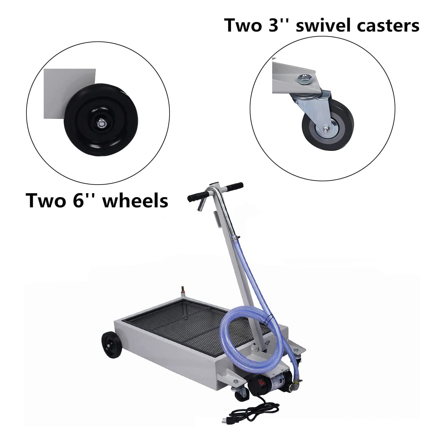 15 Gallon Oil Drain Pan with Electric Pump - Low Profile Portable Oil Change Tank with 7' Hose & Swivel Wheels for SUV, Truck, and Car Maintenance - Perfect for DIY Oil Changes at Home or Garage
