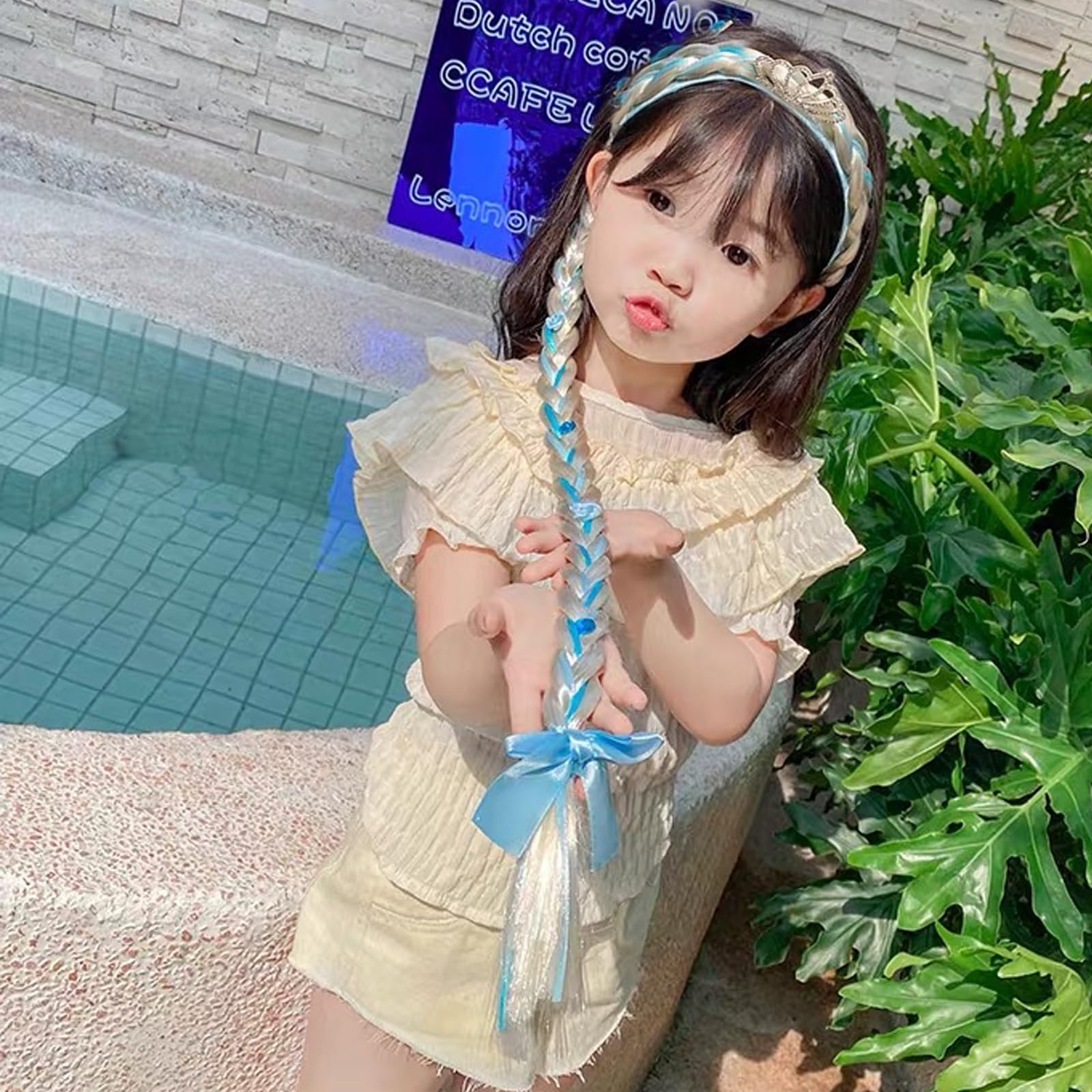 Blue Princess Hair Crown Headband for Girls - Elegant Hair Accessories for Wig, Braid & Party - Perfect for Birthday, Wedding & Cosplay