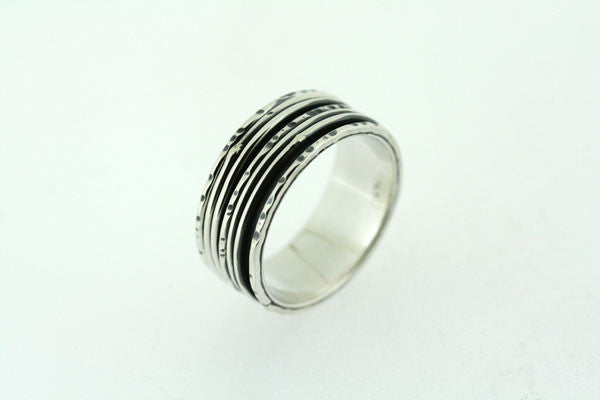 5 Band Sterling Silver Rustic Spinner Ring for Women - Handmade Adjustable Anxiety Relief Fidget Jewelry - Perfect for Stress Relief, Meditation & Gifts