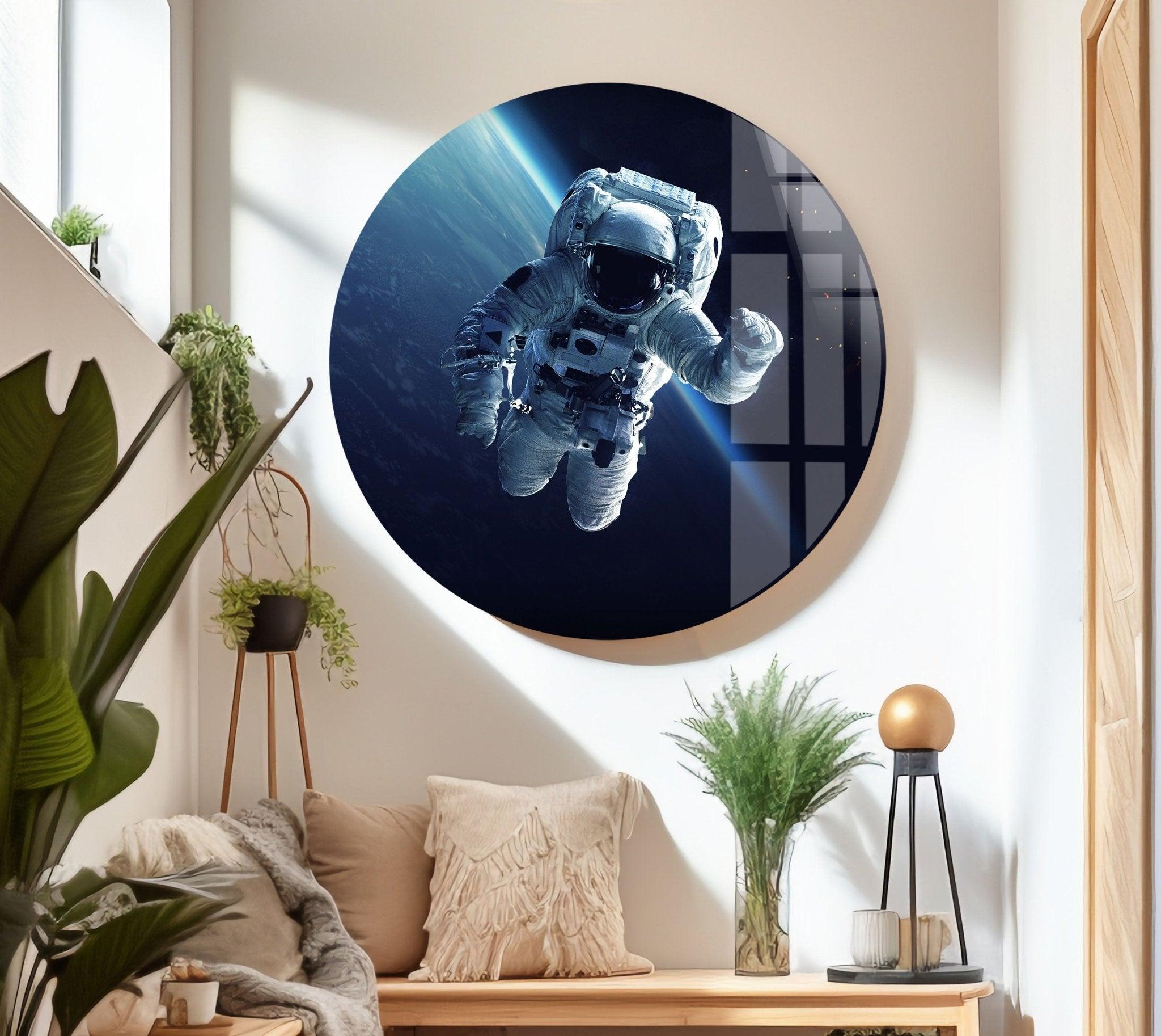 Astronaut Spacewalk Glass Wall Art - Stunning Space-Themed Decor for Living Room, Bedroom & Office