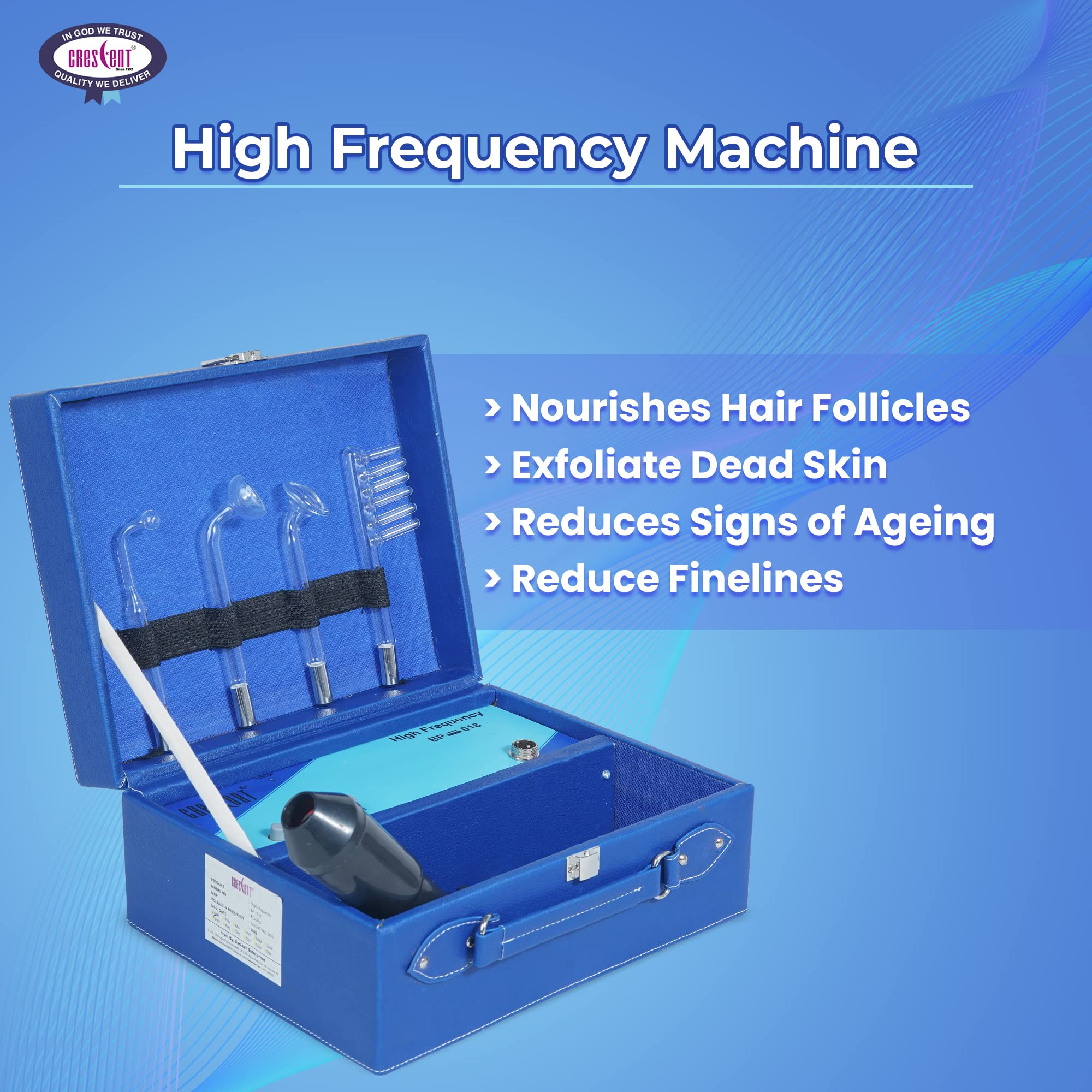 High Frequency Electrotherapy Glass Tubes for Skin Care & Facial Rejuvenation - Professional Salon & Home Use - Crescent Shape with Dot Point Design