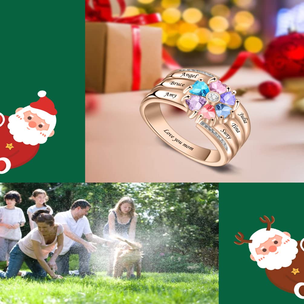 Personalized Mothers Rings with 4-8 Simulated Birthstones - Custom Family Name Jewelry for Mom & Grandma - Perfect Gift for Mother's Day, Christmas & Special Occasions - Ideal for Anniversaries, Family Reunions & Everyday Wear