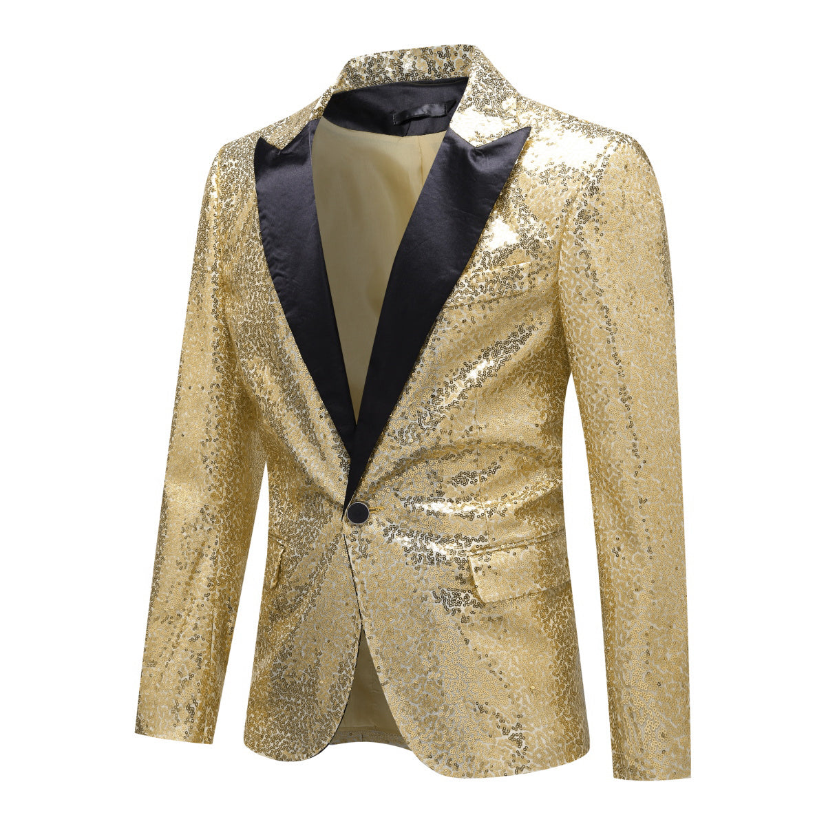 Sparkling Gold Sequin Tuxedo Blazer for Women - Elegant Party Jacket for Prom, Evening Gala & Special Occasions