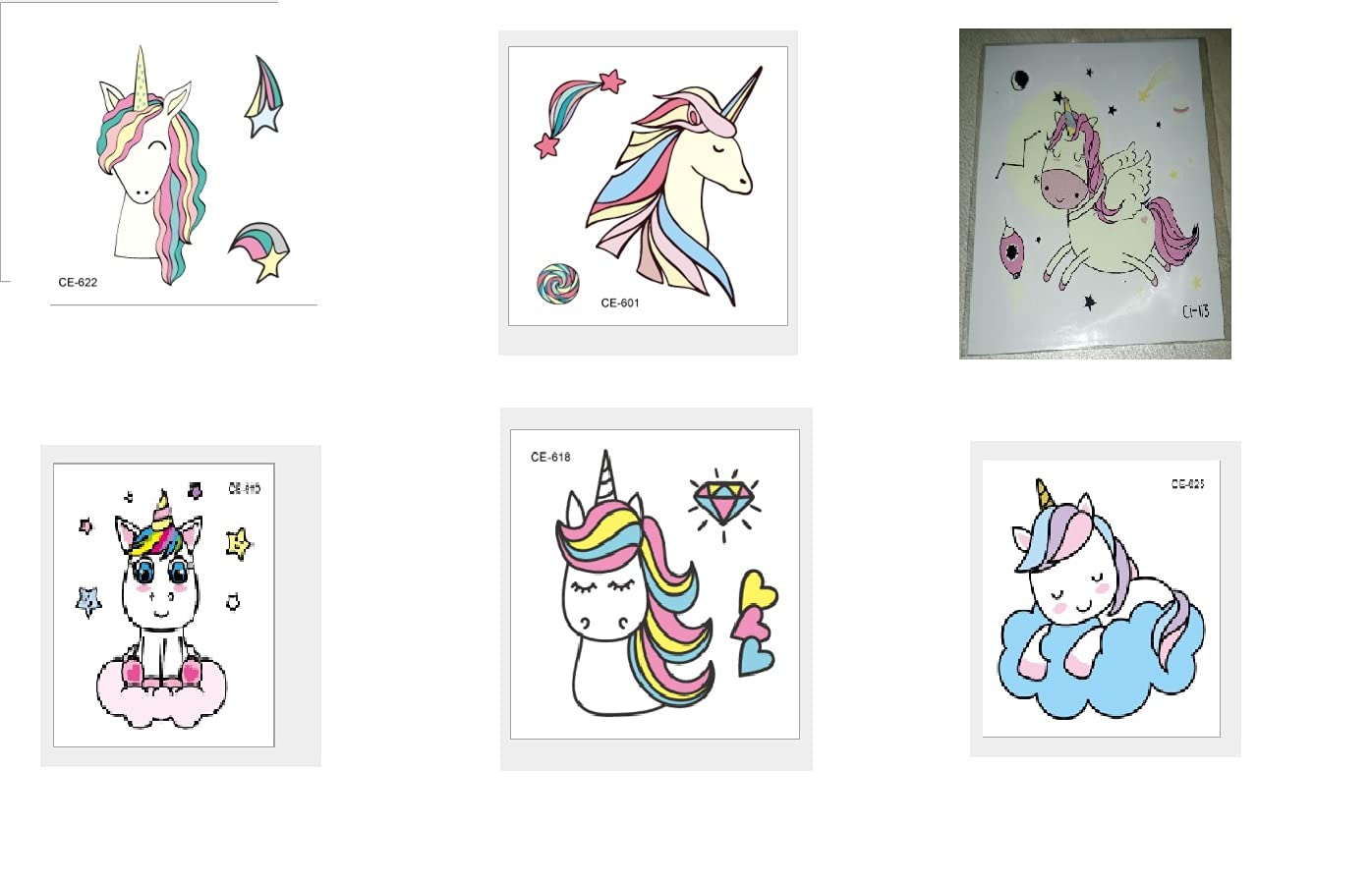 Geekmonkey 6-Pack Waterproof Unicorn Face Tattoo Stickers for Kids - Cartoon Temporary Tattoos for Parties, Festivals & Costume Events (Set of 6)