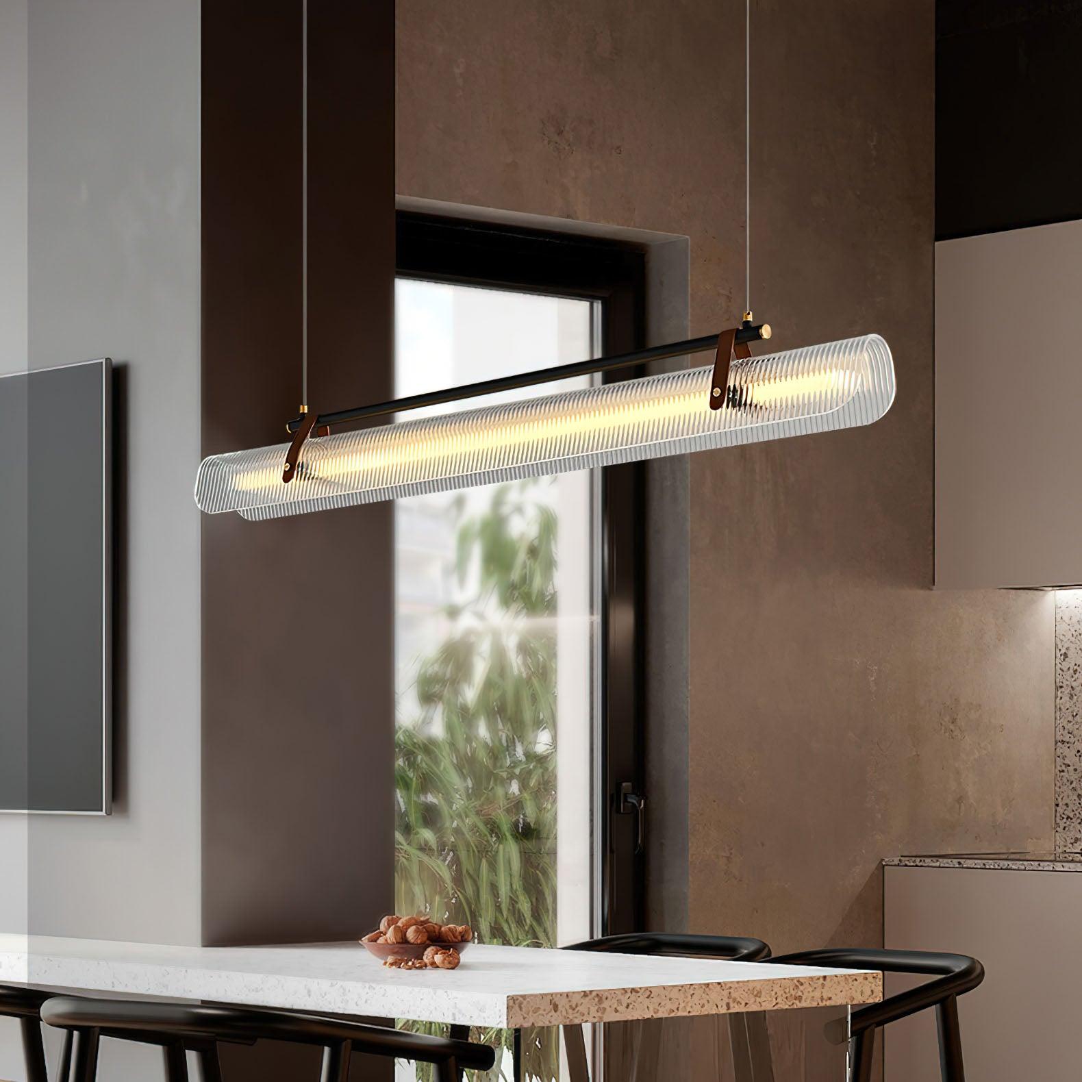 Modern Acrylic Linear Chandelier - Sleek Contemporary LED Pendant Light for Dining Room, Kitchen Island & Living Room Decor