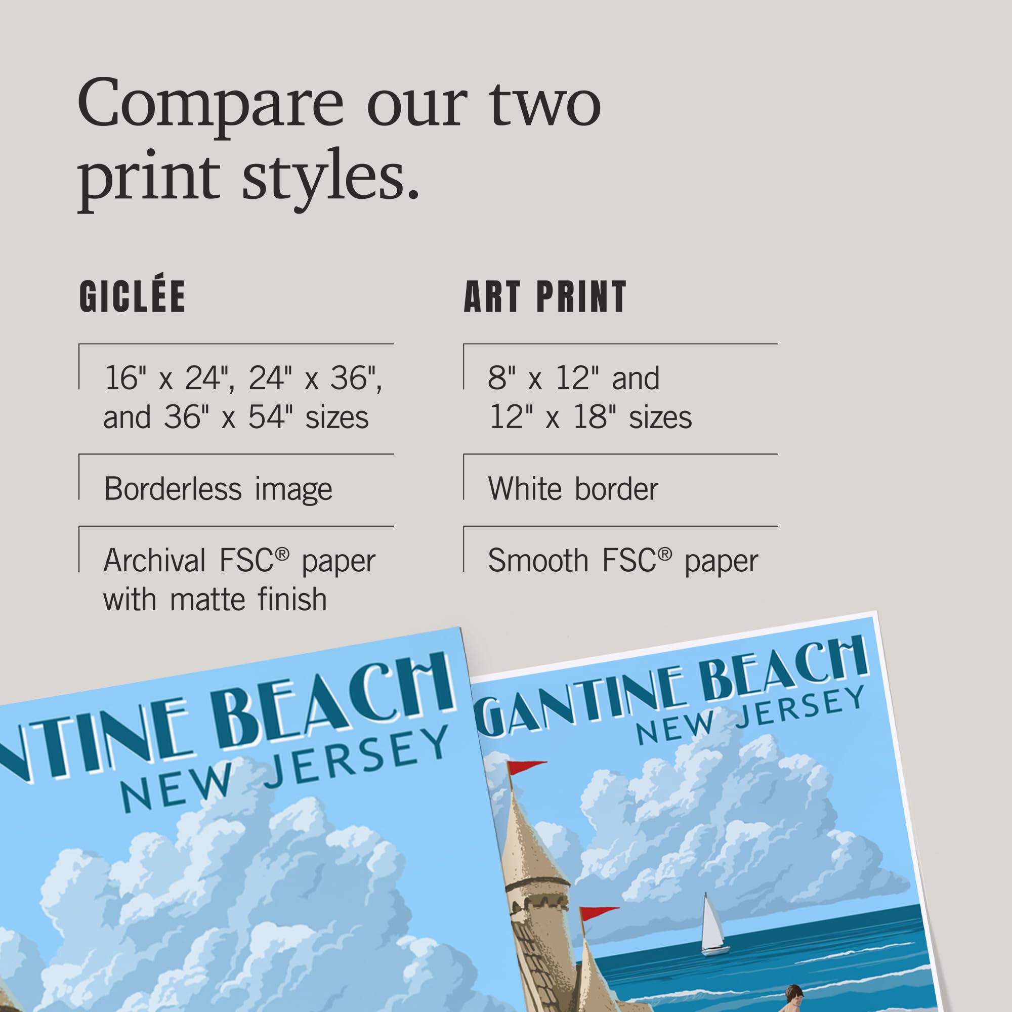 Lantern Press 16x24 Inch Giclee Print - Brigantine Beach New Jersey Sandcastle Artwork | Coastal Wall Decor for Living Room, Bedroom & Beach House