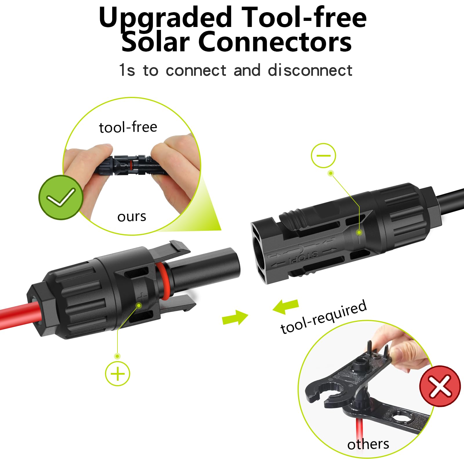 10Ft 10AWG Solar Panel Extension Cable with Tool-Free MC4 Connectors - IP68 Waterproof PV Wire for Home, RV & Boat Solar Systems - Perfect for Outdoor Solar Panel Installations and Off-Grid Power Setups