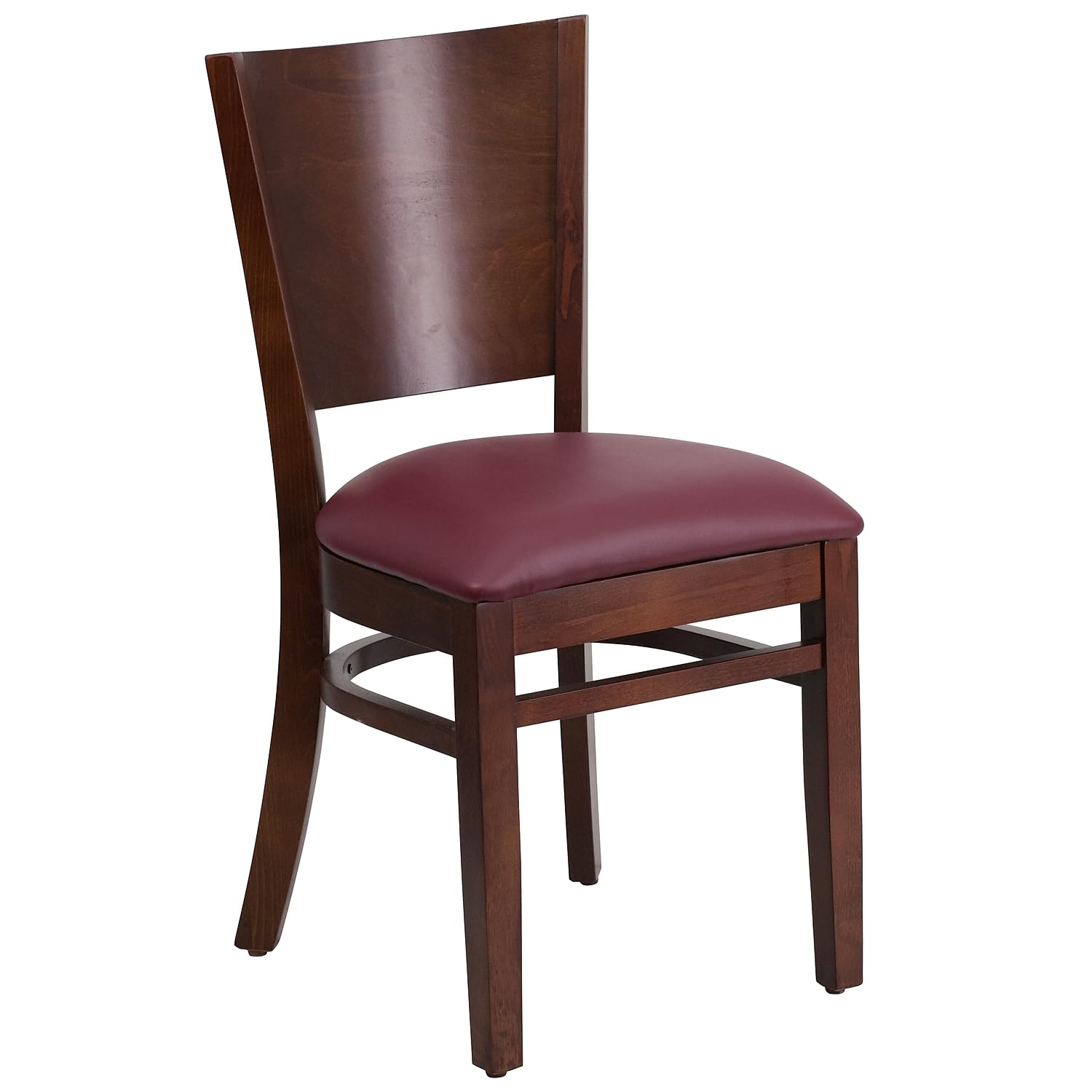 Flash Furniture 2-Pack Lacey Series Solid Back Walnut Wood Restaurant Chairs with Burgundy Vinyl Seat - Durable Dining Chairs for Restaurants, Cafes, and Home Kitchens