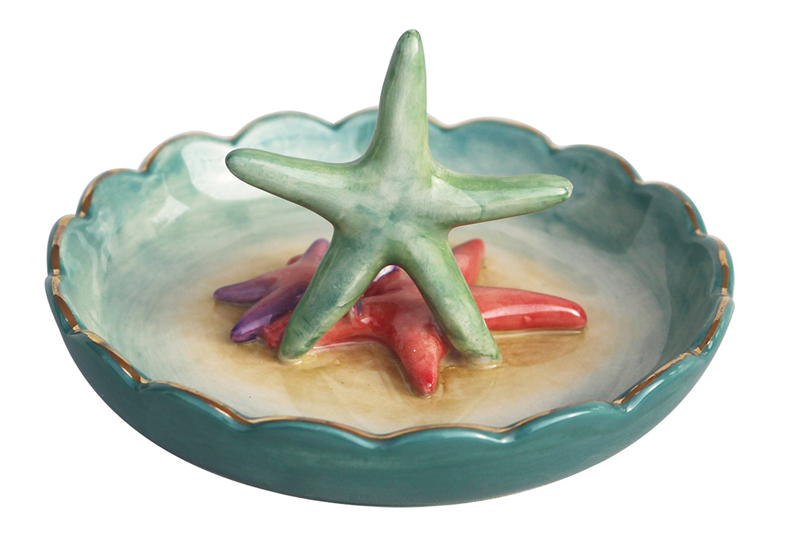 Blue Sky Ceramic Starfish Ring Holder - Multicolor Beach Themed Jewelry Organizer for Bathroom, Bedroom, and Travel Accessories