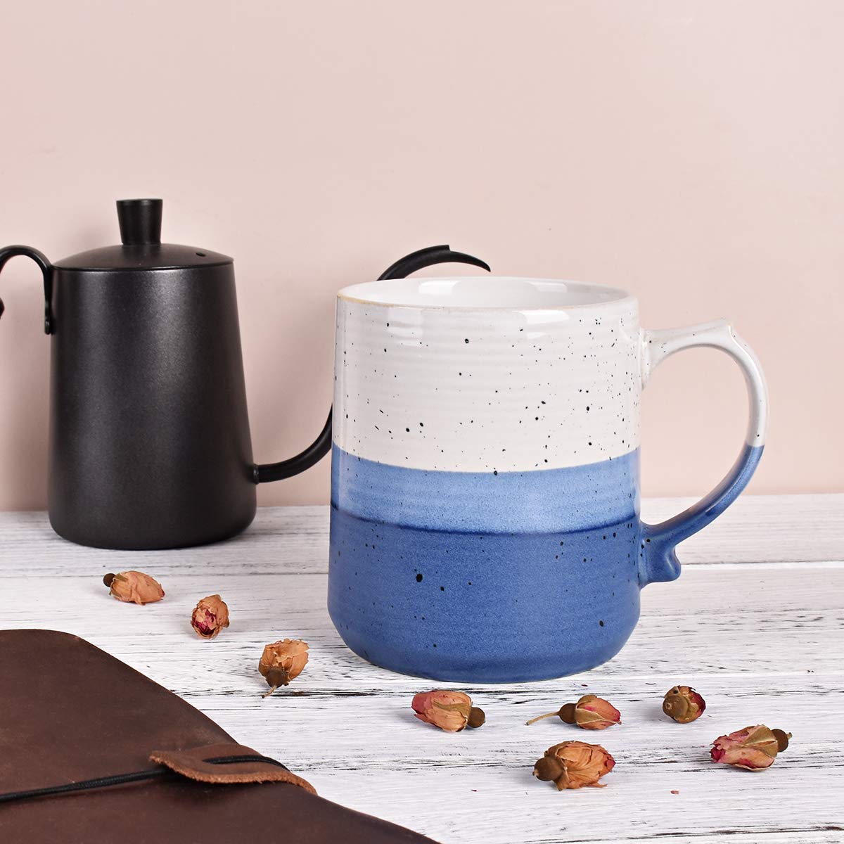 Bosmarlin 21 Oz Large Stoneware Coffee Mug - Big Tea Cup for Office & Home - Dishwasher & Microwave Safe - Deep Blue - Perfect for Hot Beverages, Soups, and Breakfast Cereals