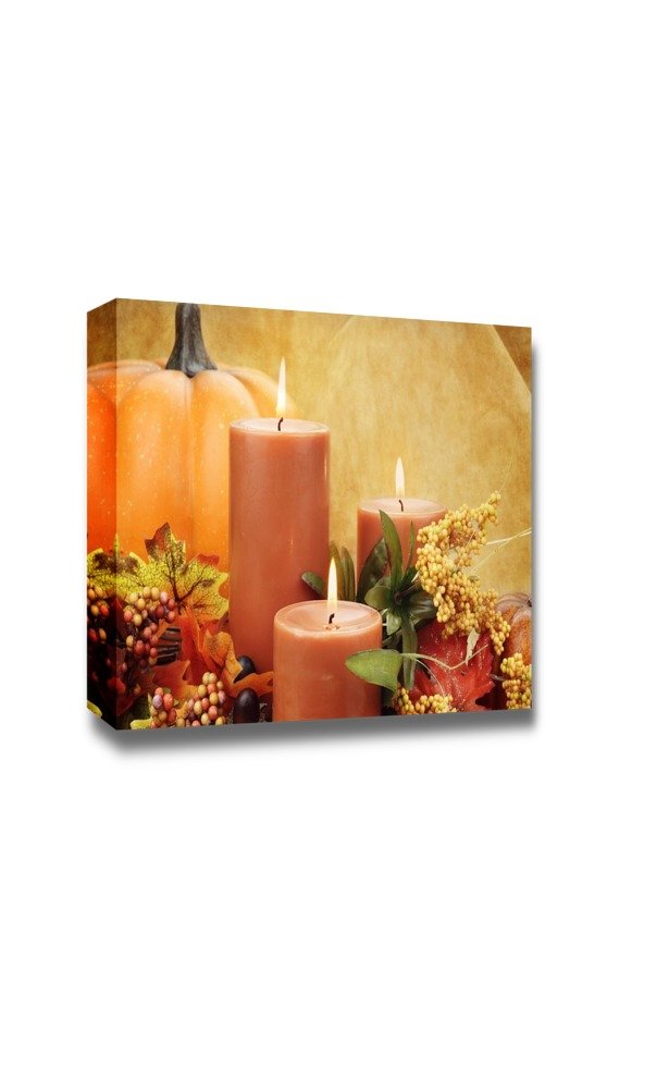 Modern Canvas Wall Art - Autumn Decor with Lit Candles | Stretched Gallery Wrap Giclee Print Ready to Hang - 16x24 Inches | Perfect for Living Room, Bedroom & Office Decor