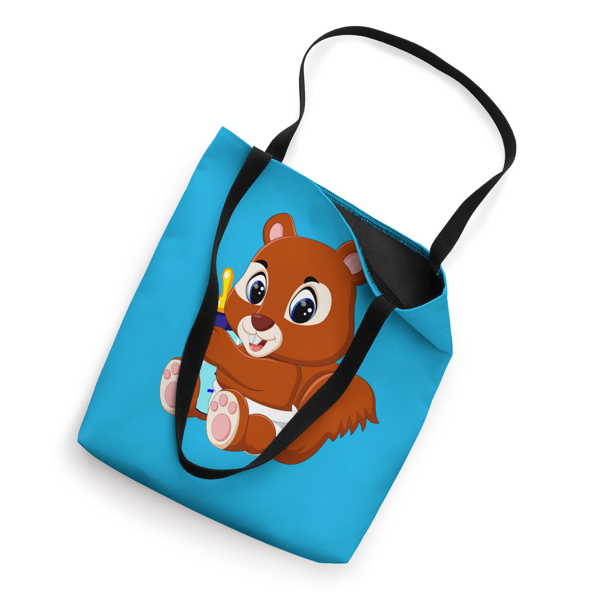 Adorable Baby Squirrel in Diaper with Feeding Bottle - Cute Animal Tote Bag for Nursery, Baby Shower Gift & Wildlife Lovers