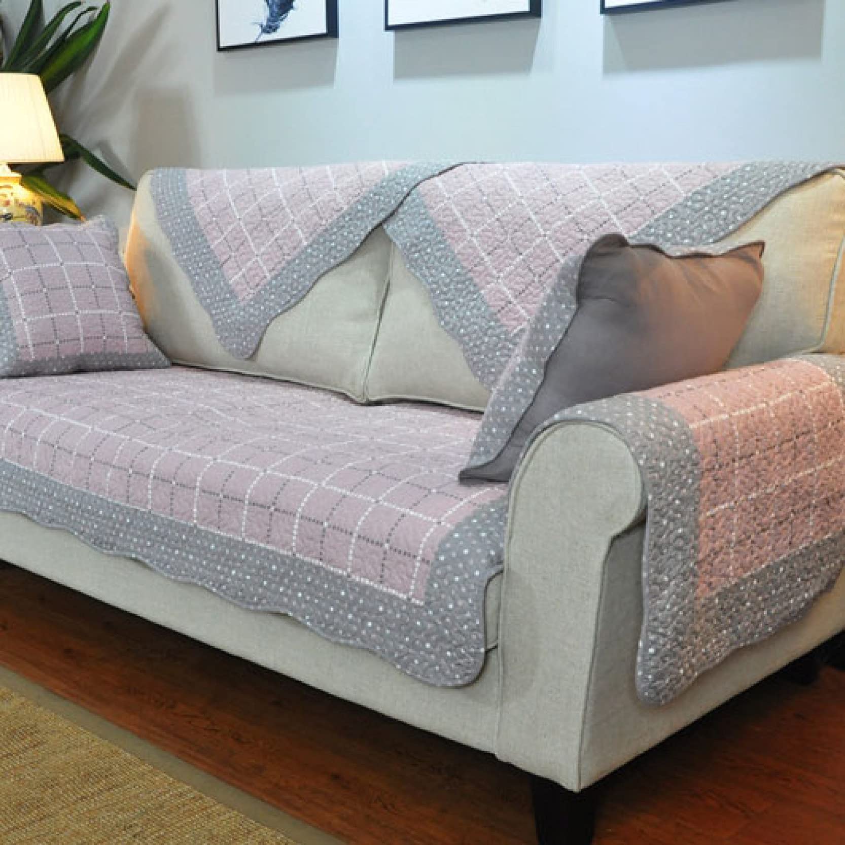 Non-Slip Cotton Sofa Slipcover - U-Shaped Furniture Protector for Couches & Chairs | Skin-Friendly Pet-Friendly Couch Cover for Dogs & Cats | Perfect for Living Room, Family Gatherings & Pet Protection