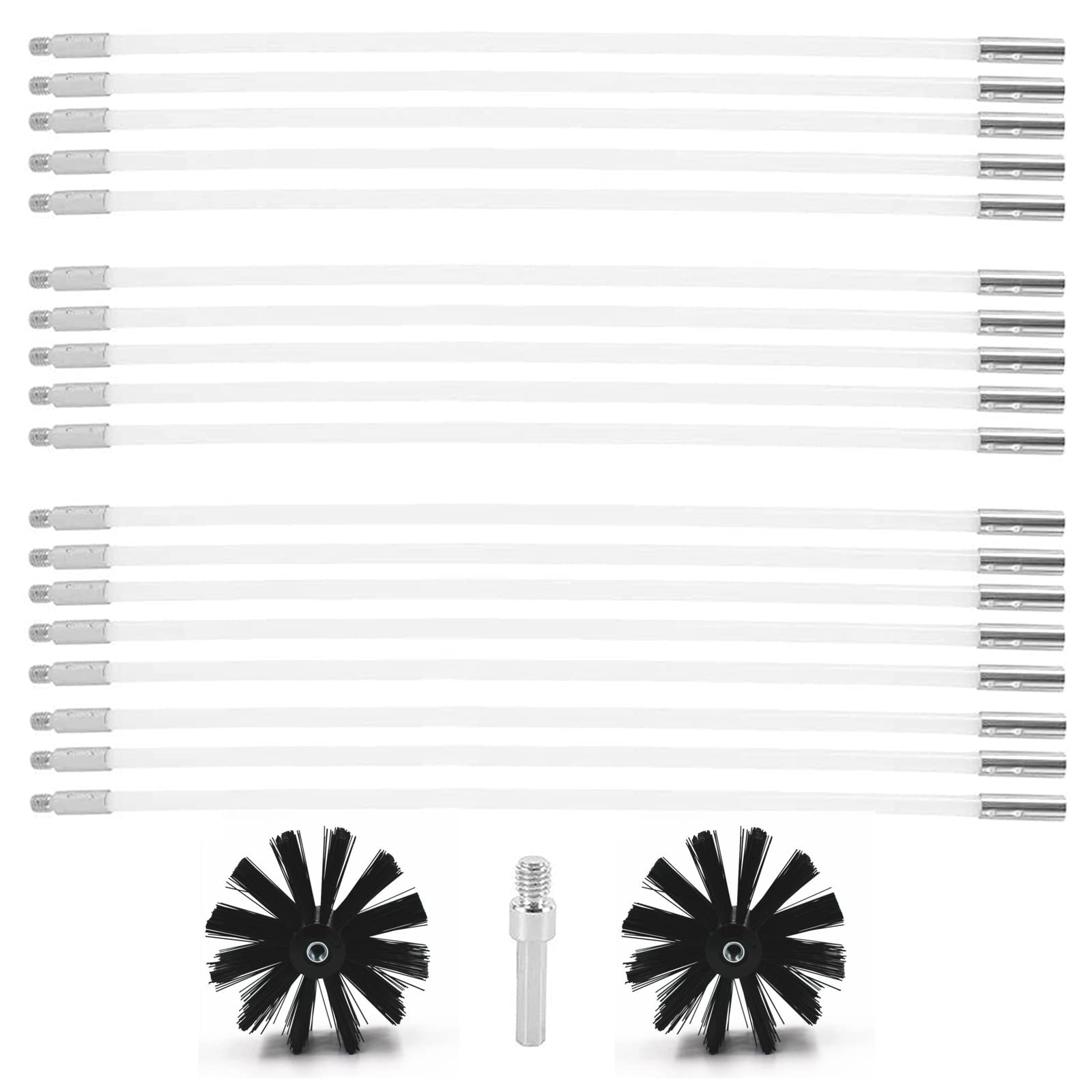 25 Feet Stove Pipe Cleaner Brush with Extension Rods - Flexible Fireplace Chimney Cleaning Kit for Wood Stove, Pellet Stove & Fireplace Flue - Heavy Duty Chimney Sweep Brush for Home & RV Use