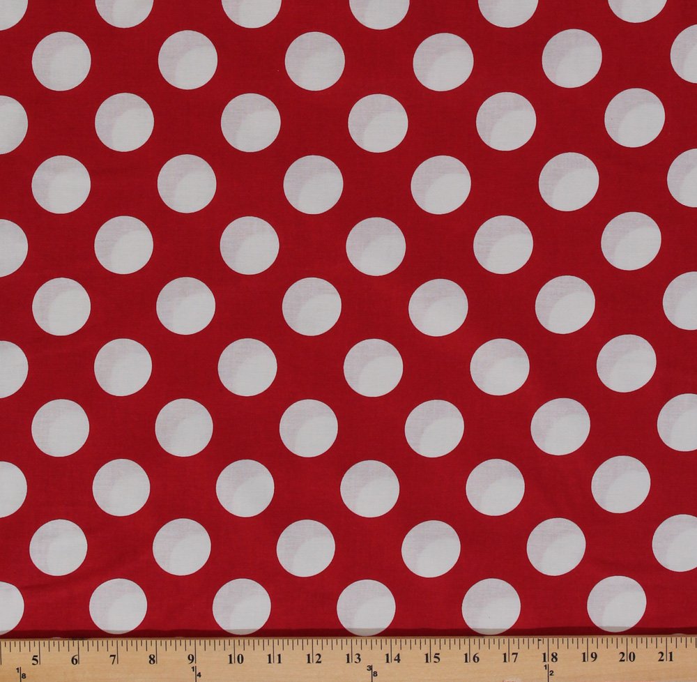 Bigg DOTT Large White Polka Dots on Red Cotton Fabric Print by The Yard (9072m-7m-red) - Premium Cotton Material for DIY Crafts, Quilting & Home Decor Projects