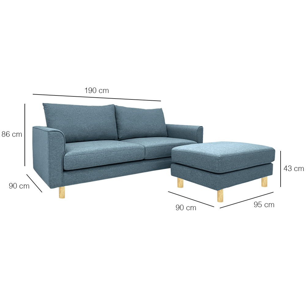 Toby Sofa with Ottoman - EcoClean Fabric, Modern Living Room Furniture for Small Spaces | Perfect for Apartments, Lounging & Movie Nights
