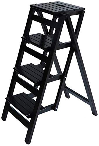 Solid Wood Stool - Foldable Step Stool for Library, Office, Kitchen - Multi-Functional White Wooden Stool with 4 Steps - Compact Ladder Stool for Home & Office Use (Size: D) - Perfect for Reaching High Shelves, Organizing, and Daily Tasks