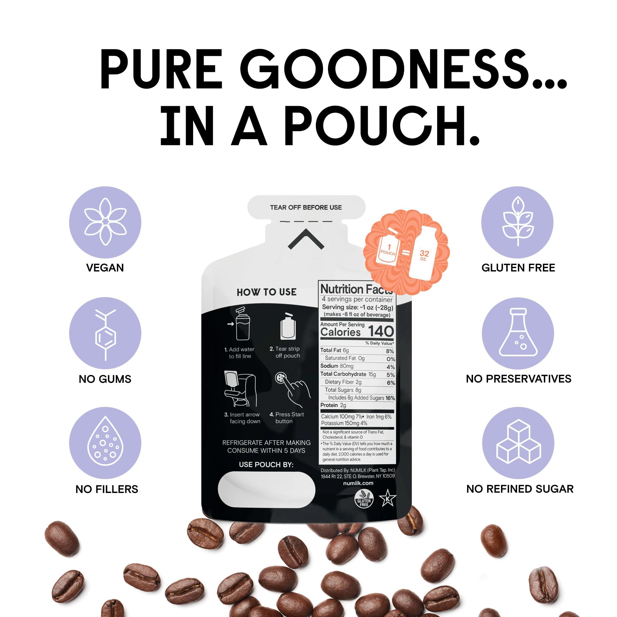 Numilk Plant-Based Milk Pouches Variety Pack - 12 Count (4 Original Oat, 4 Chocolate Oat, 4 Vanilla Oat Latte) - Dairy-Free, Vegan Milk Alternative - Works with Numilk Nut Milk Maker - Makes 32oz per Pouch - Perfect for Smoothies, Coffee & Baking