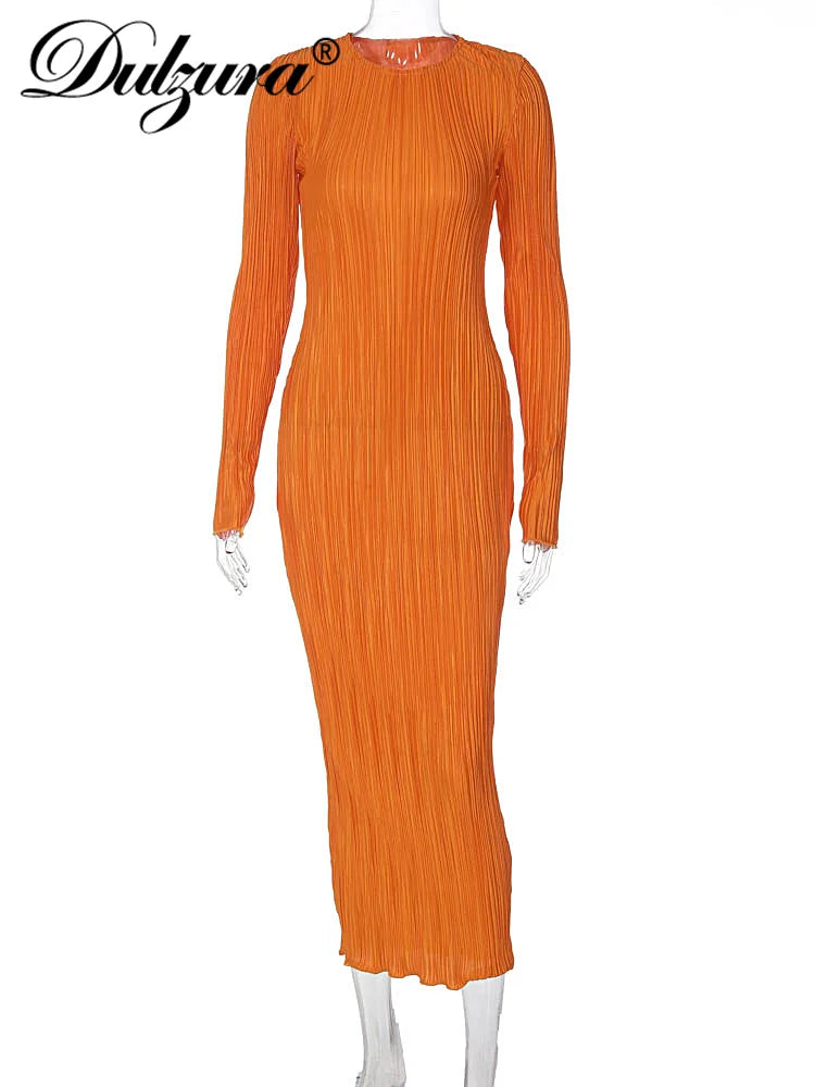 Sexy Y2K Striped Ruched Ruffle Bodycon Midi Dress for Women - Long Sleeve Elegant Club Party Dress for Fall | Perfect for Night Out, Date Night & Special Occasions