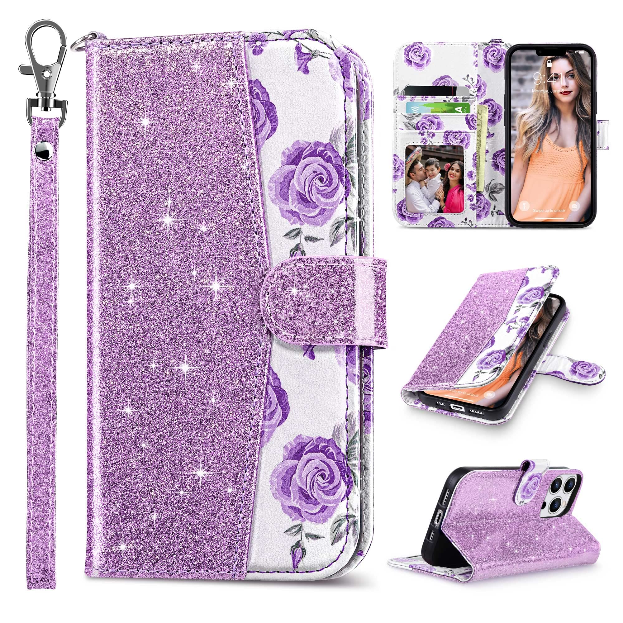 ULAK iPhone 13 Pro Max Wallet Case - PU Leather Flip Cover with Credit Card Slots & Kickstand | Shockproof Protective Phone Case for Women | 6.7 Inch Flower Design | Perfect for Work, Travel & Everyday Use