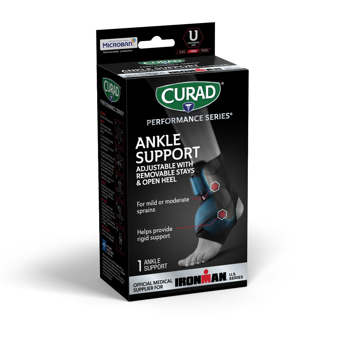 CURAD Performance Series IRONMAN Ankle Support Brace with Stays - Comfortable & Durable for Running, Basketball & Sports Injury Recovery