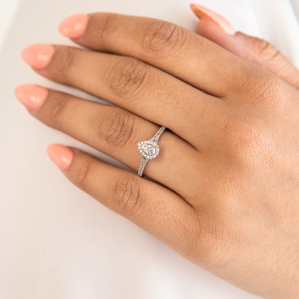 9ct White Gold 1/4 Carat Pear Shape Cluster Ring - Elegant Diamond Engagement & Wedding Ring for Women | Perfect for Proposals, Anniversaries & Special Occasions
