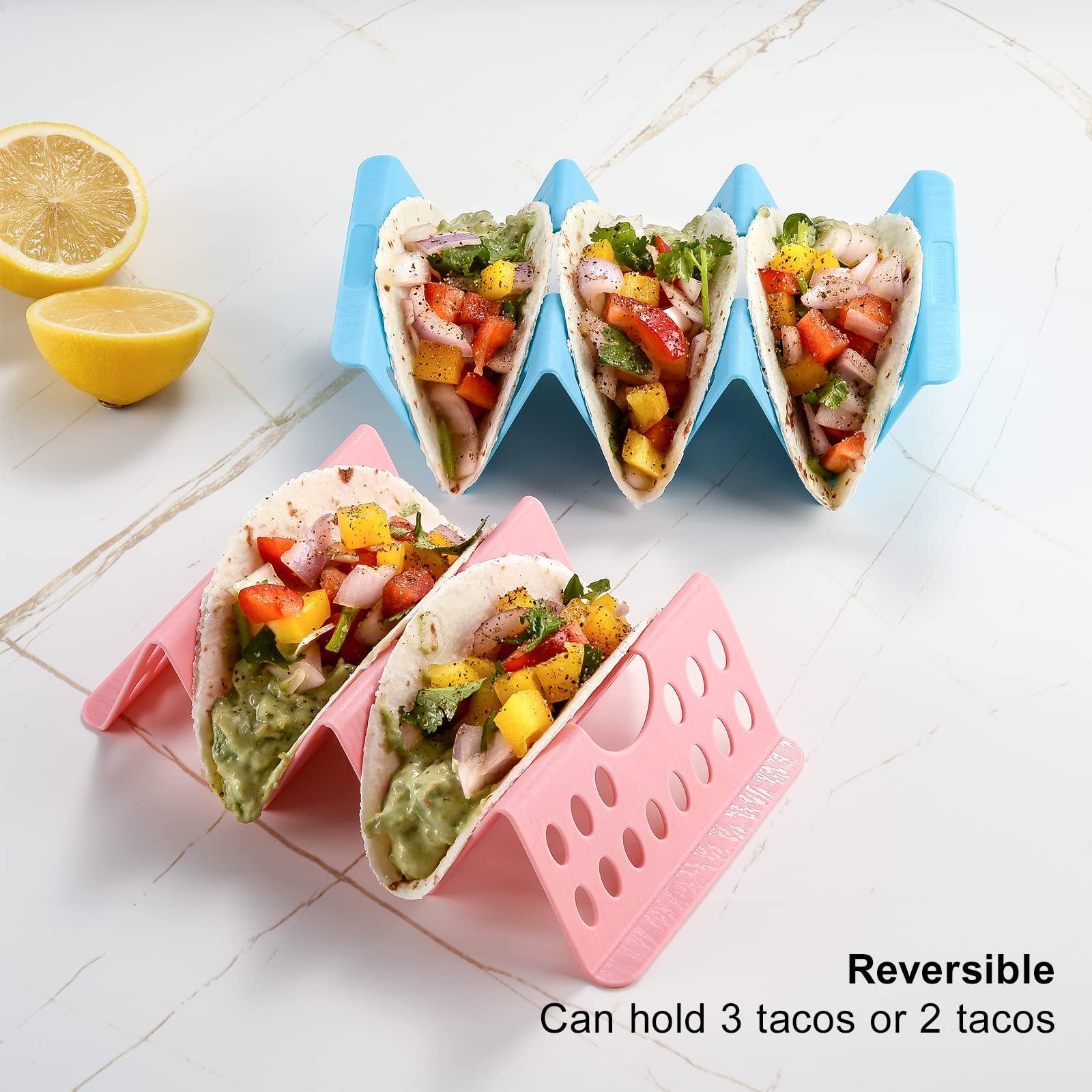 7PCS Colorful Taco Holder Stands - Set of 6 or 4 Premium Large Taco Tray Plates | Holds 2-3 Tacos Each | BPA Free, Dishwasher & Microwave Safe | Perfect for Taco Tuesday Parties, Mexican Fiesta & Family Gatherings