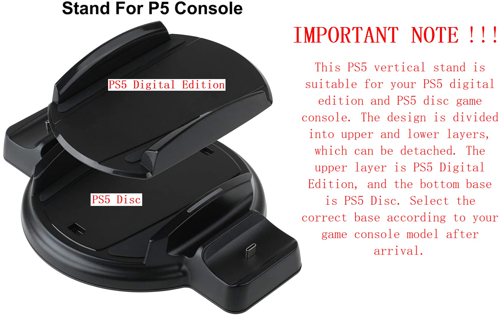 PS5 Vertical Stand with DualSense Charging Station - Compatible with PS5 Console Disc & Digital Edition | LED Indicator & USB-C Charger | Perfect for Gaming Setup & Controller Organization (Black)