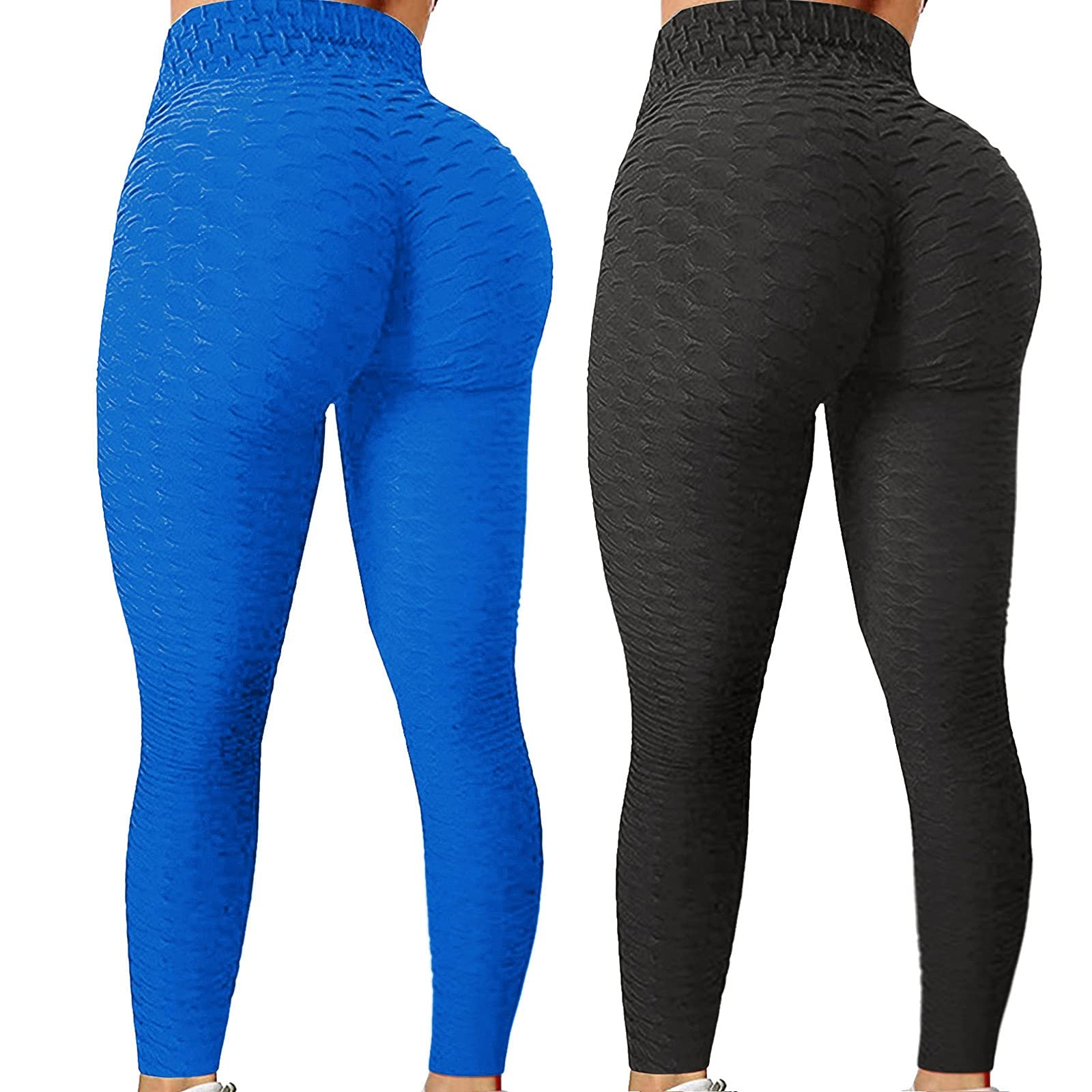 FMCHICO 2 Pack Butt Lifting Anti-Cellulite Yoga Pants for Women - High Waisted Tummy Control Workout Leggings - Perfect for Gym, Running & Everyday Wear