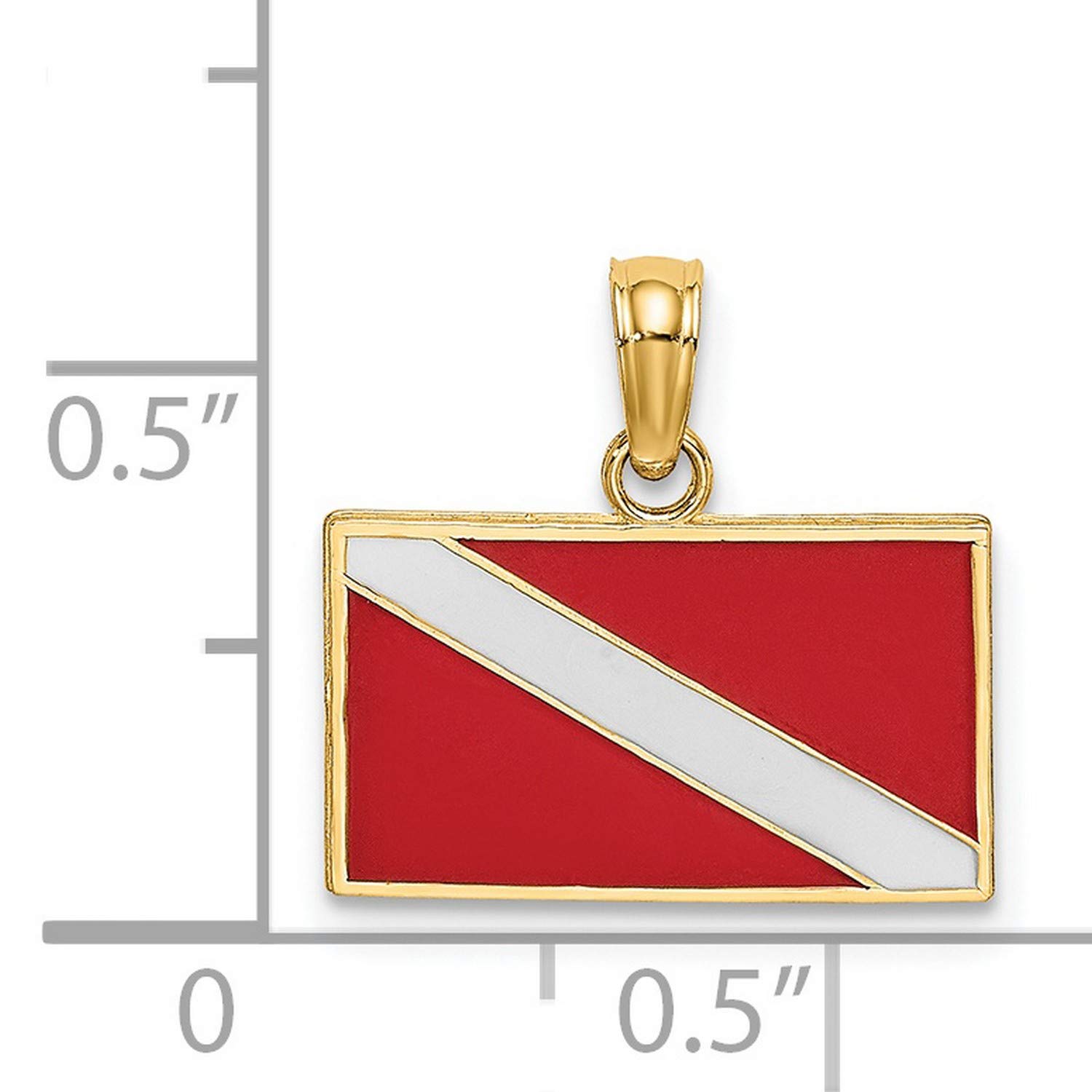 14K Yellow Gold Scuba Diver Down Flag Pendant - Red & White Enamel Design (9mm x 15mm) | Perfect for Scuba Divers, Marine Enthusiasts & Nautical Jewelry Lovers