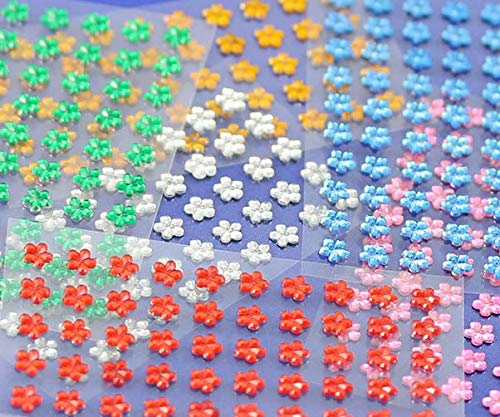 6mm Blue LQ05 Flower Self-Adhesive Acrylic Rhinestones - 250PCS (5 Sheets) - Plastic Face Gems & Body Jewels for DIY Crafts, Cards, Invitations, Nail Art, Costume Design and Party Decorations