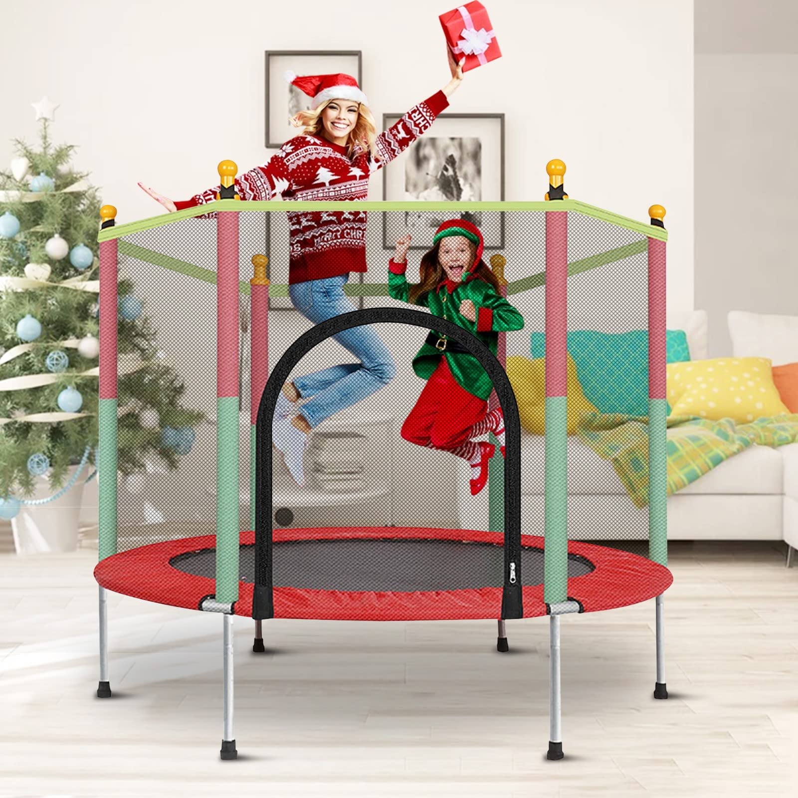 5FT Kids Trampoline with Safety Enclosure Net - Indoor/Outdoor Toddler Trampoline for Boys & Girls Ages 3-6 | Parent-Child Interactive Fitness Toy | Perfect Birthday Gift for Active Kids | Great for Backyard Play, Exercise & Family Bonding Time