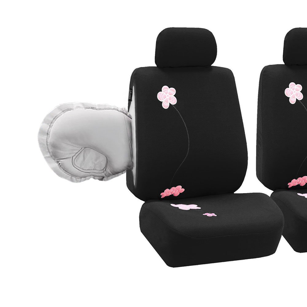 TLH Floral Car Seat Covers - Universal Fit Front Seat Protectors with Airbag Compatibility (Black) | Premium Automotive Interior Accessories for Cars, Trucks & SUVs | Perfect for Daily Commute, Road Trips & Protecting Seats from Wear