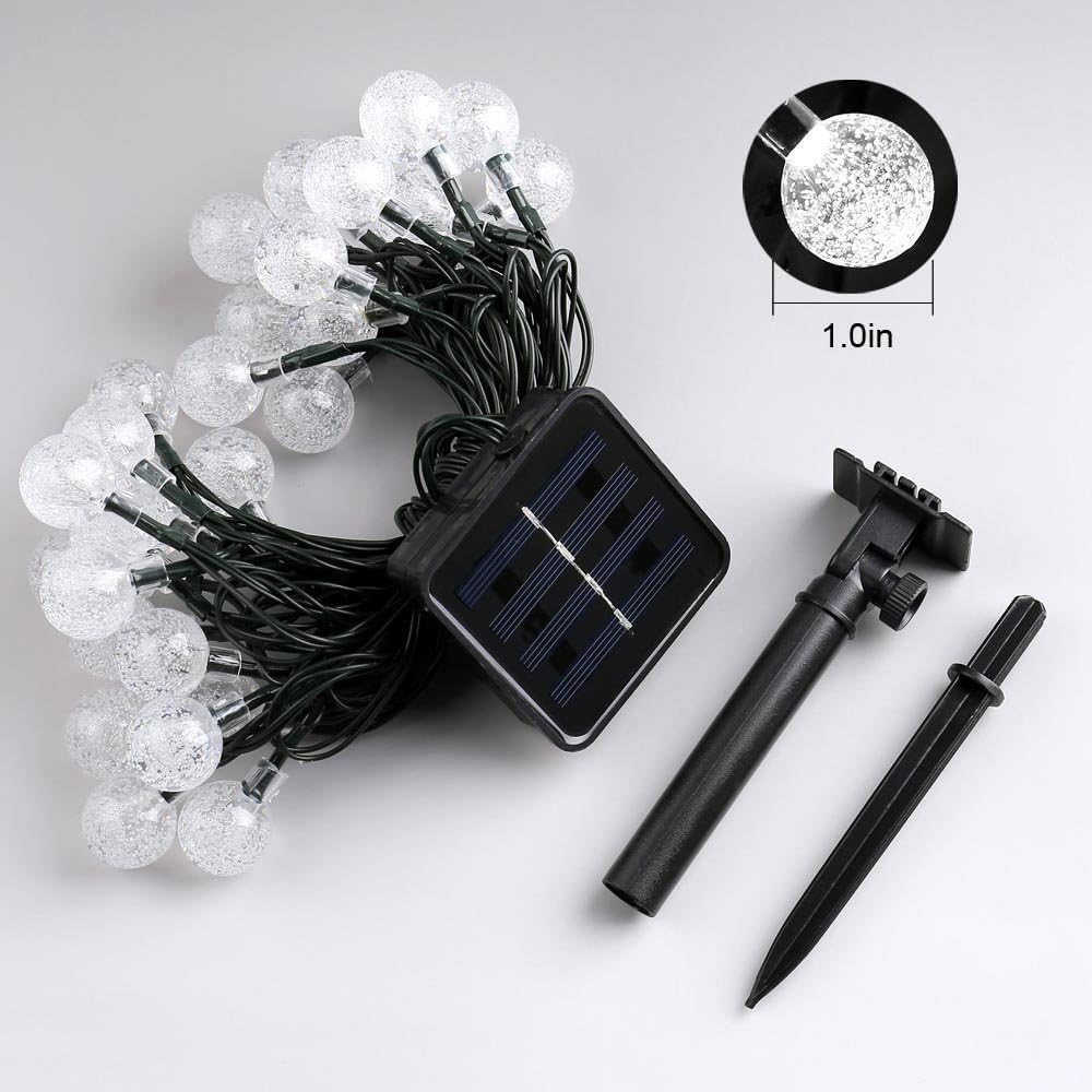 Toodour 36ft 60 LED Solar String Lights Outdoor Waterproof - Crystal Ball Fairy Lights with 8 Lighting Modes for Garden, Lawn, Patio, Yard, Gazebo - Warm White Solar Powered Decorative Lighting for Parties, Weddings & Outdoor Events
