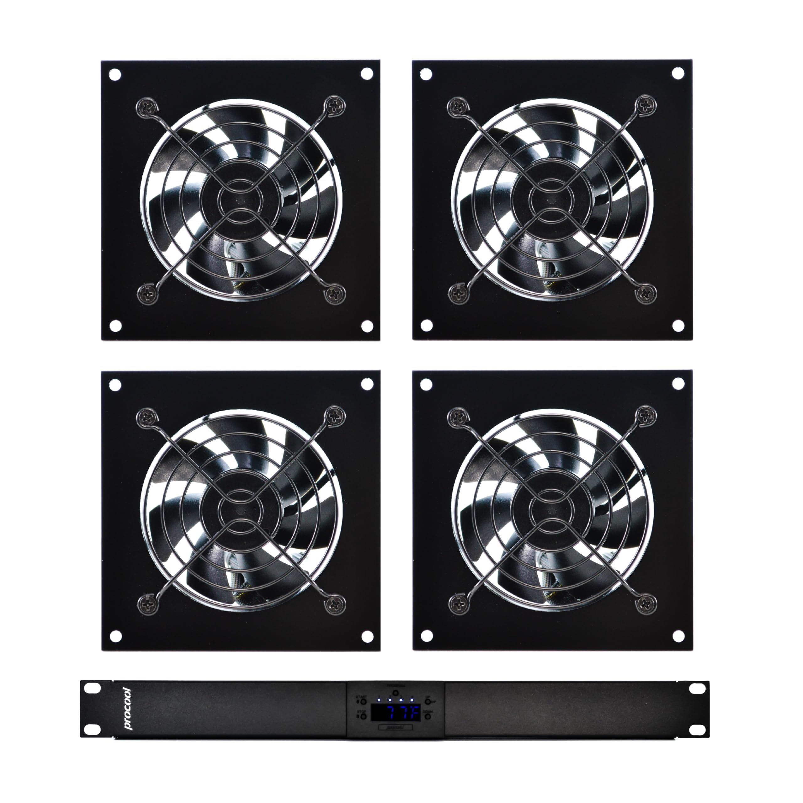 PROCOOL AVX-480T-1U Silent AV Cabinet Cooling Fan System - 1U Rack Mount Temperature Controller with Auto Speed Control & Mounting Kit | Perfect for Server Rooms, Data Centers & AV Equipment Cooling