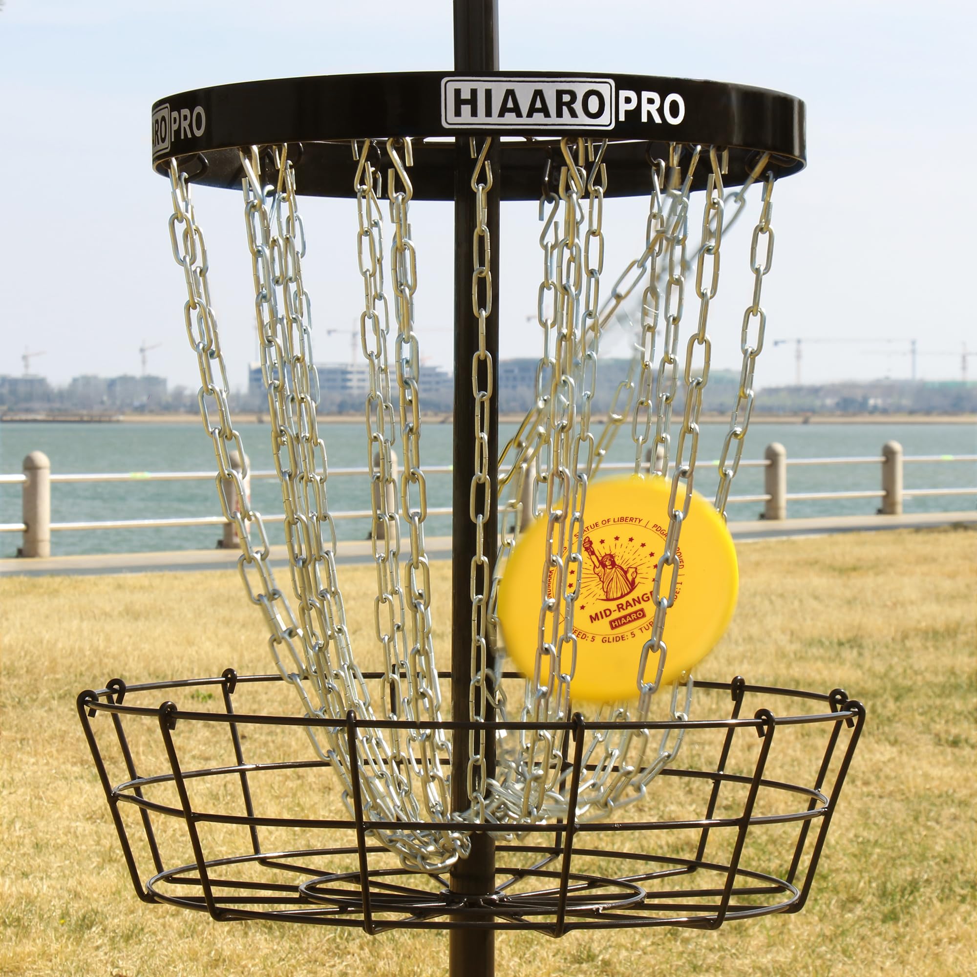 PDGA Approved HIAARO PRO Disc Golf Basket - Portable Heavy Duty 24-Chain Target for Professional Players | Perfect for Backyard Practice, Course Training & Tournament Play
