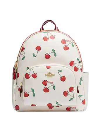 Coach Court Backpack With Heart Cherry Print - Stylish Women's Leather Backpack for Work, School & Travel | Durable Designer Handbag for Everyday Use