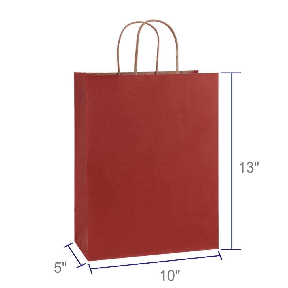BagDream 10x5x13 Inches 50Pcs Red Stripes Kraft Paper Gift Bags with Handles - Eco-Friendly 100% Recycled Shopping, Retail & Party Bags for Merchandise, Gifts & Events