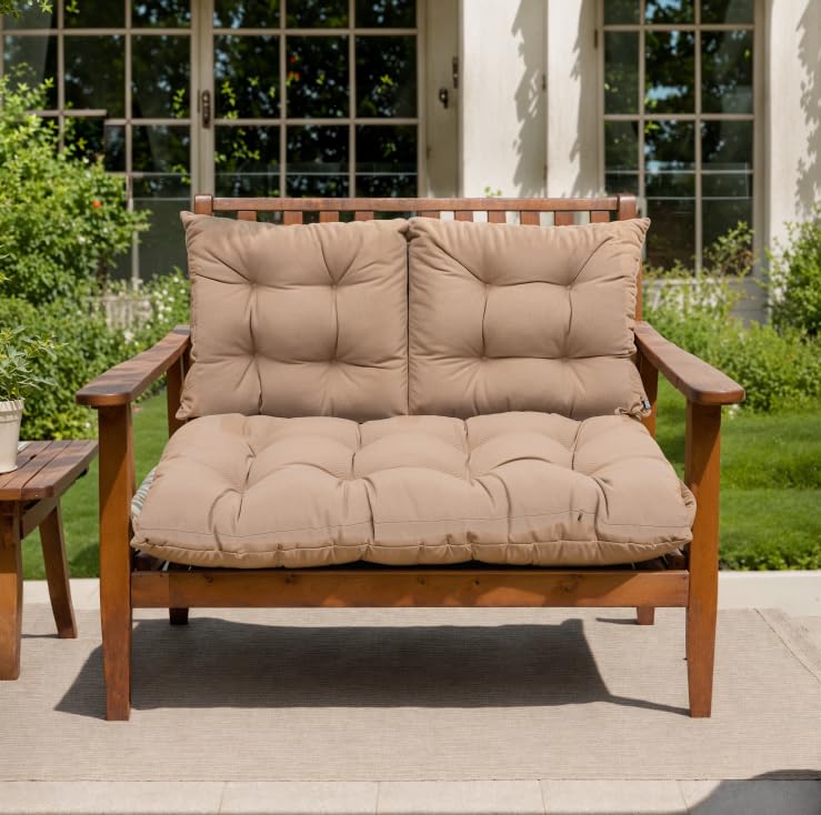 QILLOWAY 3-Piece Outdoor/Indoor Patio Cushion Set - Waterproof Wicker Seat Cushions with Ties for Loveseat, Bench & Porch Chairs - Dark Grey - Perfect for Garden, Deck & Poolside Relaxation