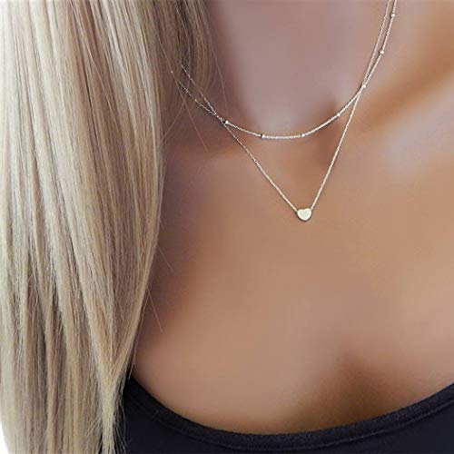 YienDoo Boho Layered Necklace with Peach Heart Pendant - Gold Beaded Choker & Clavicle Chain Jewelry for Women & Girls | Perfect for Casual Wear, Date Nights & Boho Fashion Outfits
