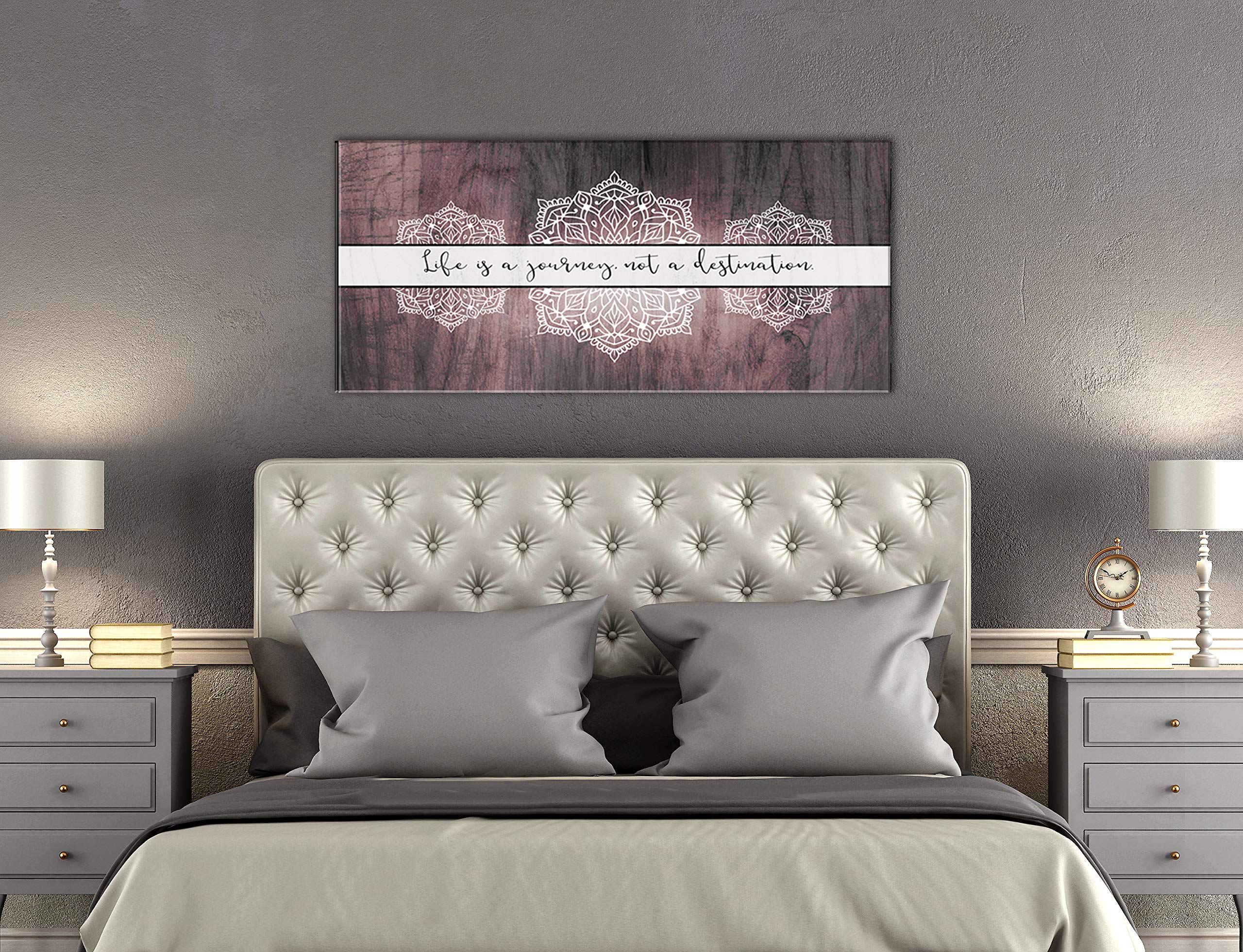 Boho Life Is A Journey Sign - Large Canvas Wall Art with Bohemian Floral Pattern, Modern Home Decor Framed Poster (Dusty Pink, 60x27) - Perfect for Bedroom, Living Room & Office Wall Decor