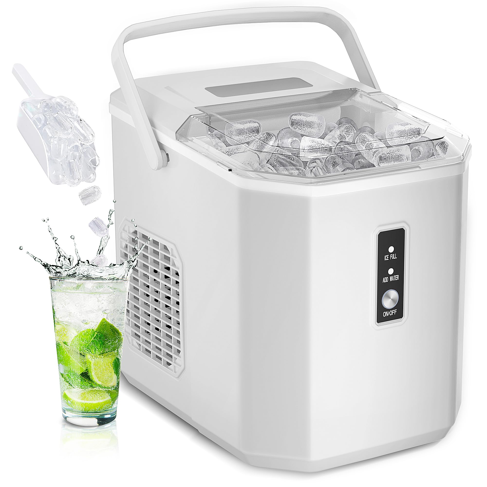EUHOMY Countertop Ice Maker - 9 Cubes in 6 Minutes, 26lbs Daily Output, Portable Ice Machine with Handle, Self-Cleaning Function, Includes Ice Scoop & Basket - Perfect for Home, Kitchen, Office, RV, Parties & Outdoor Activities (White)