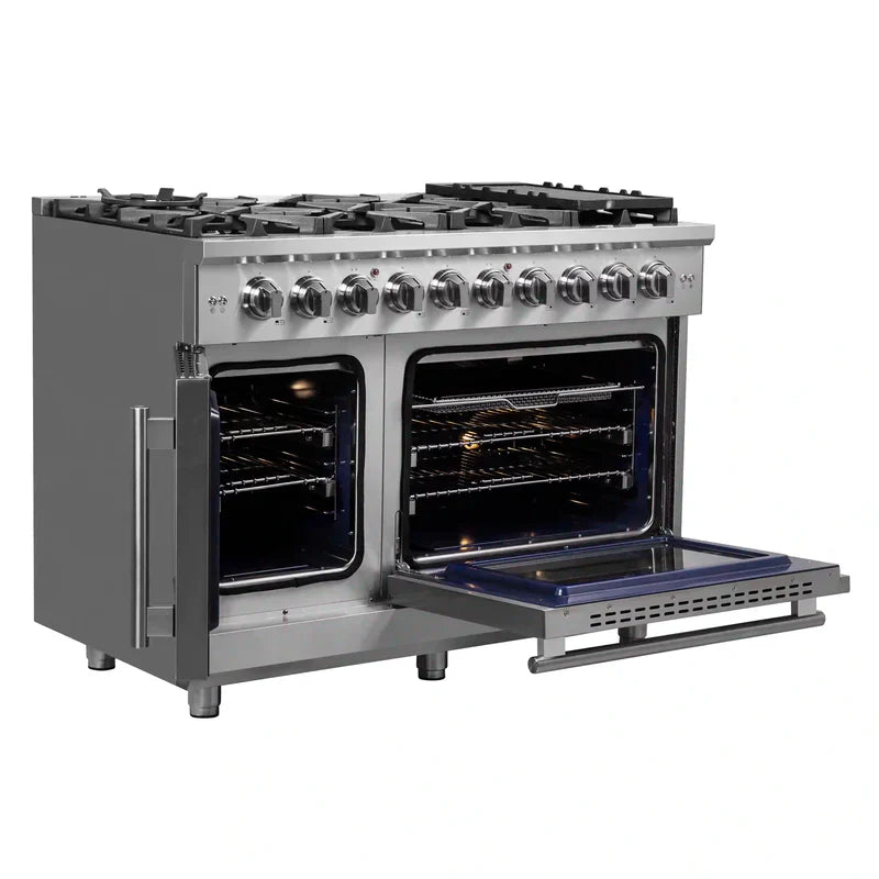 Forno Massimo 48-Inch Stainless Steel Freestanding Gas Range with French Doors - FFSGS6439 48 - Perfect for Modern Kitchens & Gourmet Cooking