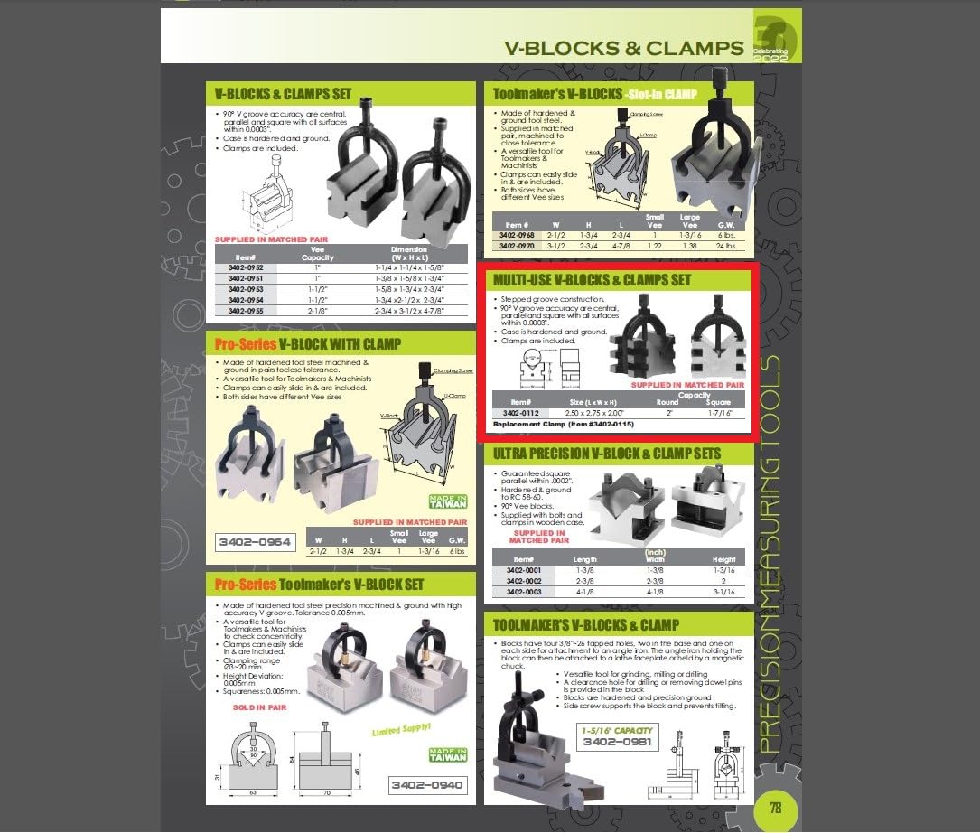 HHIP 3402-0112 Multi-Purpose V-Blocks & Clamps Set - 2.5