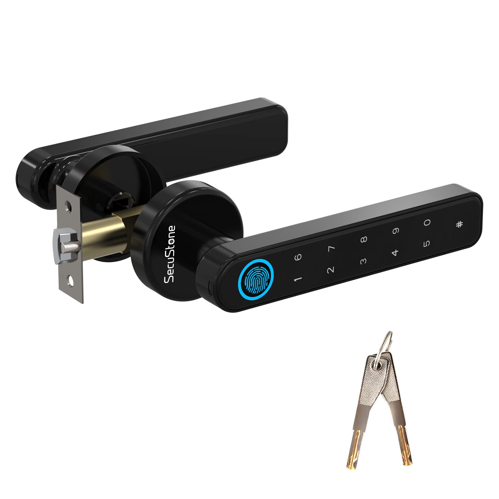 Upgraded Secustone Smart Fingerprint Door Lock - Keyless Entry with Passcode, Handle & RFID Keys - Secure Digital Door Lock for Home, Apartment & Office (Black) | Ideal for Modern Smart Homes & Office Security