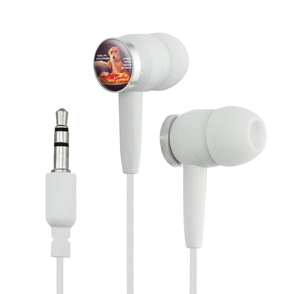 Funny Fitness Headphones - 'Yeah I'm Into Fitness Whole Pizza in My Mouth' Humorous Novelty In-Ear Earbuds | Perfect for Gym, Workout & Pizza Lovers