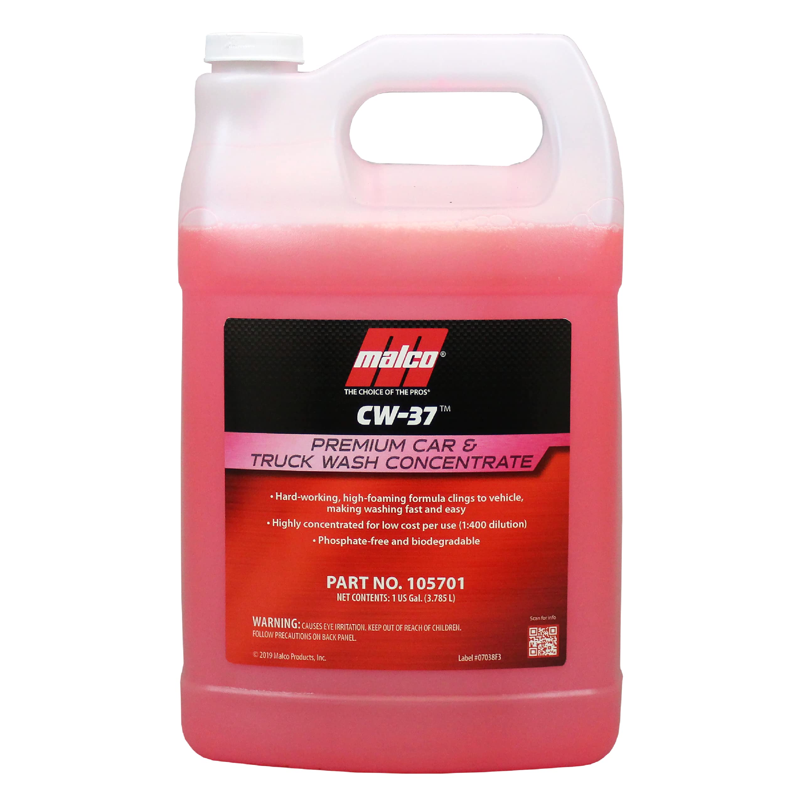 Malco CW-37 Premium Car Wash Concentrate - High Foaming Car & Truck Wash Soap (1 Gallon) | Removes Road Film, Salt, Dust & Dirt | Safe for All Vehicle Surfaces | Perfect for Home Car Washing, Auto Detailing & Fleet Maintenance